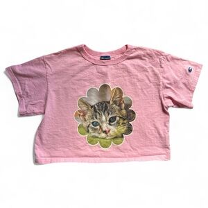 Champion Pink Cat Print Crop Top Size Medium